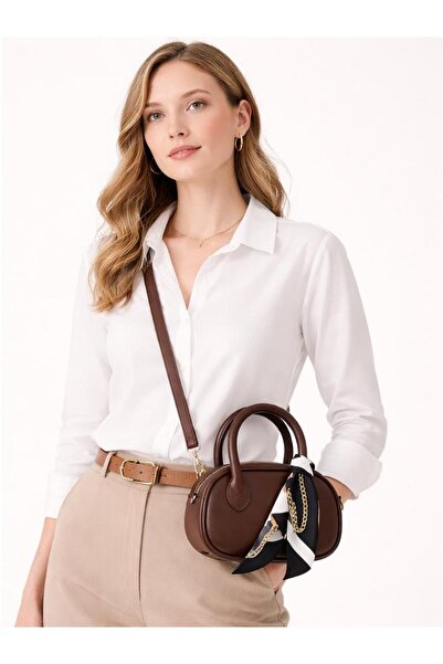 Mojeva Mini hand & shoulder bag – gold detailed, scarf accessorized