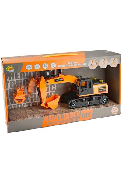 MAKSIK Excavator portocaliu DIY cu lumini și sunete, 3 capete, mâner, mlot 32...