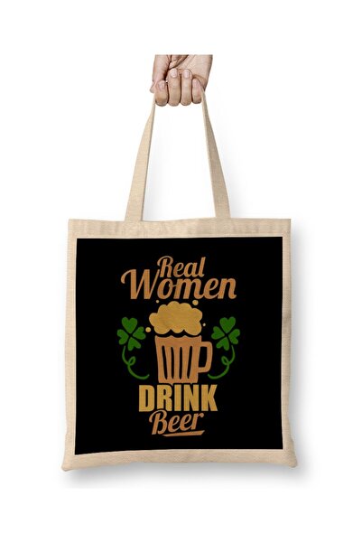 dekado Cute & Funny Real Women Drink Beer Drinking Cloth Bag with Long Handle