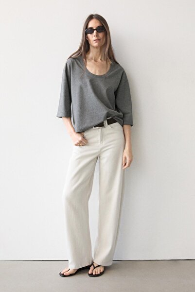 Massimo Dutti Pot yaka %100 pamuklu t-shirt