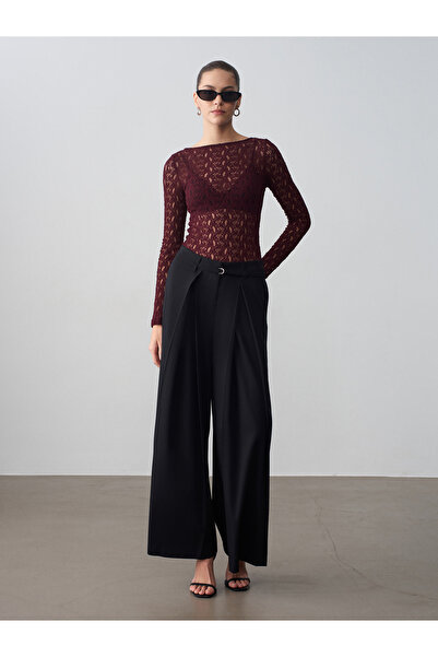 Dilvin 72665 Παντελόνι με λεπτή ζώνη-Μαύρο