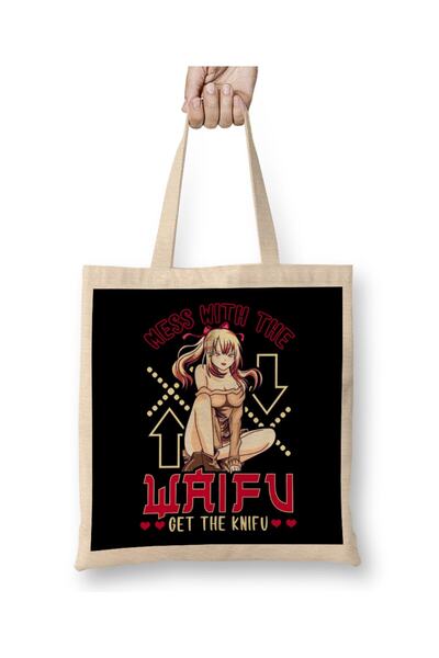 dekado لطيف الفوضى مع Waifu الحصول على حقيبة القماش أنيمي Knifu مقبض طويل