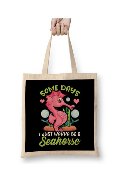 Generic Brand حقيبة قماش لطيفة من Days I Just Wanna Be a Seahorse بمقبض طويل