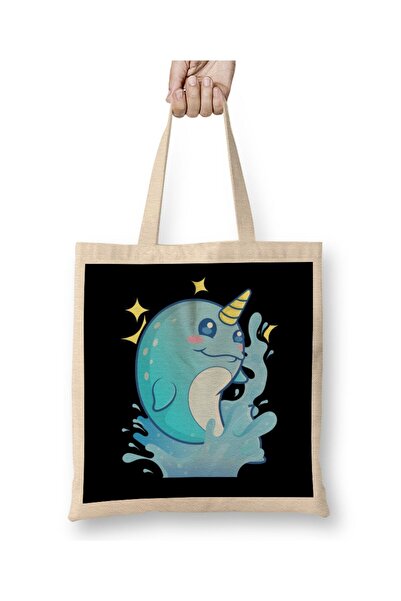 Generic Brand Adorable Narwhal The Unicorn Of The Sea Cloth Bag Long Handle