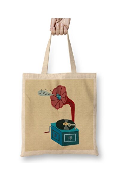 dekado حقيبة قماش Vintage Record Player 04 بمقبض طويل