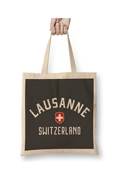 dekado Lausanne With Switzerland Flag 03 Cloth Bag Long Handle