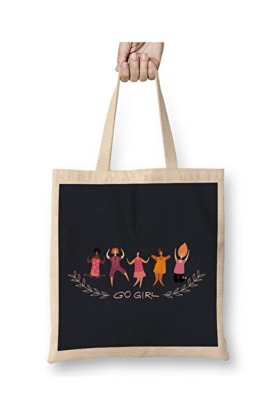 dekado Feminism Go Girl Text Cloth Bag Long Handle