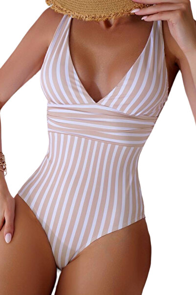 EFAYN.RO Women's swimsuit, one piece, V-neck and classic panties, size M, bei...