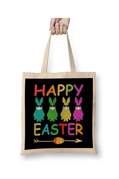 dekado حقيبة قماش Happy Easter Day بمقبض طويل