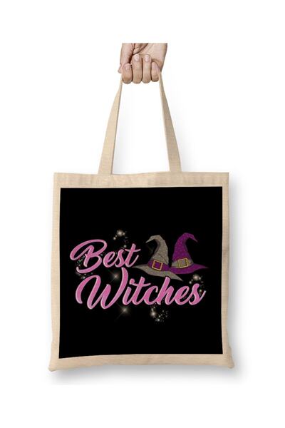 dekado Best Witches Cute Halloween Witch Best Wishes Pun Cloth Bag Long Handle