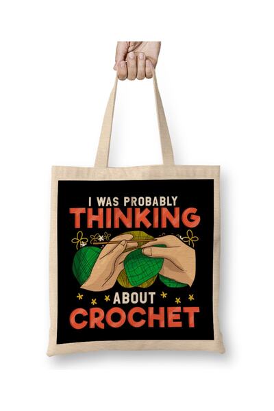 dekado حقيبة قماش مضحكة من Cute I Was Probably Thinking About Crochet بمقبض طويل