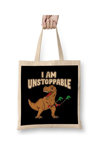 dekado حقيبة قماش I Am Unstoppable TRex Funny Short Dinosaur Arms بمقبض طويل