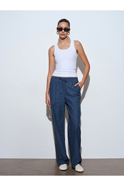 Dilvin 72266 بنطلون بخصر مطاطي-أزرق نيلي