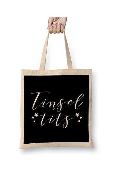 dekado Christmas Tinsel Tits Slogan Tote Bag Long Handle