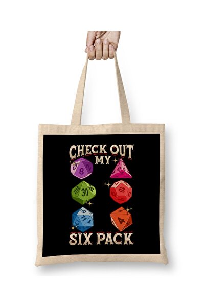 dekado Check Out My Six Pack Funny Gaming Dice Pun Tote Bag Long Handle