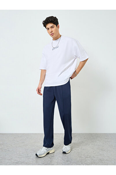 Styli Men Navy Pintuck Open Hem Relaxed Fit Joggers