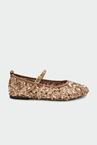 LAMİNTA Brest Copper Women's Buckle Ballerinas with Sequin Detail