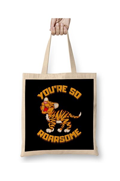 dekado You're So Roarsome Funny So Awesome Tiger Cub Pun Tote Bag Long Handle