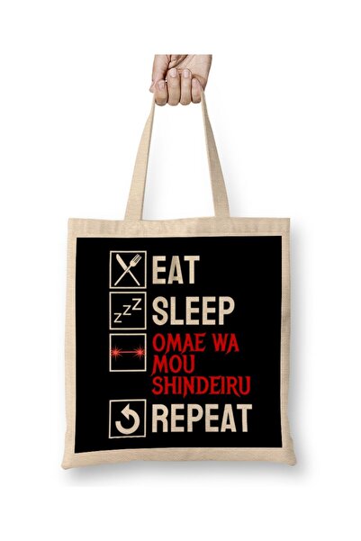 dekado Omae Wa Mou Shindeiru Eat Sleep Anime Repeat Meme Tote Bag Long Handle