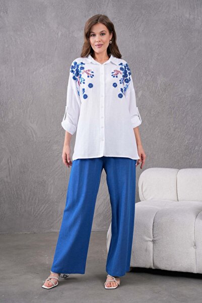 BURRASCA Oversize Linen Set with Embroidered Stones