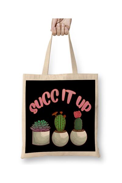 dekado Cute & Funny Succ It Up Succulent Pun Cloth Bag Long Handle