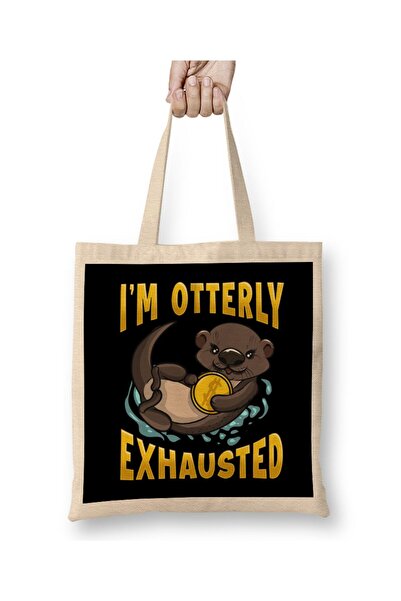 dekado Cute & Funny I'm Otterly Exhausted Sea Otter Pun Tote Bag Long Handle