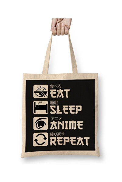 dekado Eat Sleep Anime Repeat 01 Cloth Bag Long Handle
