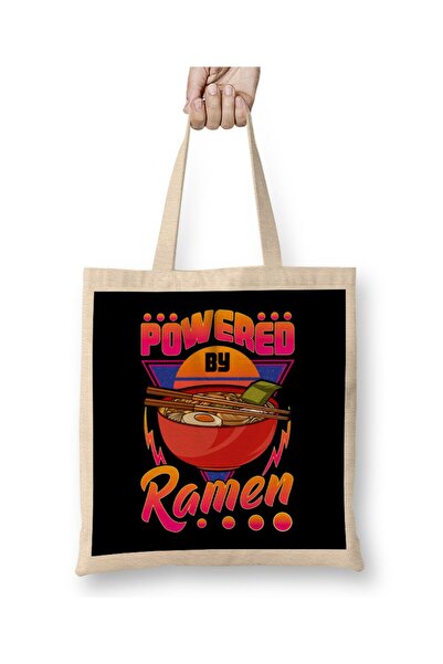 dekado Funny Powered By Ramen Cute Anime Kawaii Gamer Tote Bag Long Handle