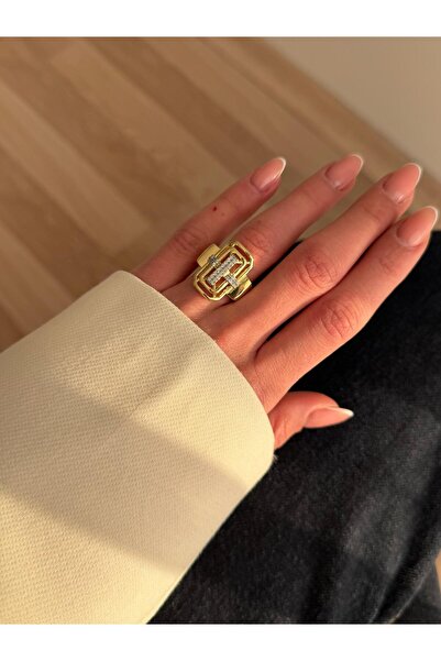 DipOL Butik خاتم ذهبي بتصميم هندسي من سلسلة Xuping VIP - مضاد للحساسية مع حجر...