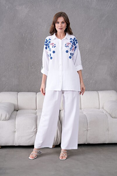 BURRASCA Oversize Linen Set with Embroidered Stones