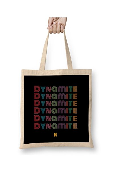 dekado حقيبة قماش BTS Dynamite ذات نص متكرر Dynamite ذات مقبض طويل