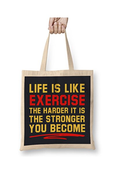 dekado Life Is Like Exercise The Harder The Stronger Cloth Bag Long Handle