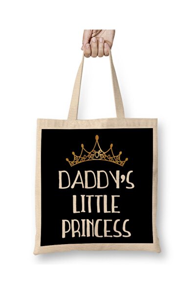 dekado حقيبة قماش تيارا ذهبية بخط أبيض من Daddy's Little Princess ذات مقبض طويل