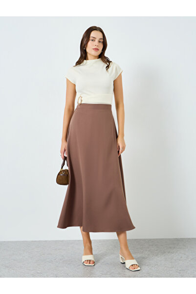 Styli Brown Solid A-Line Maxi Skirt