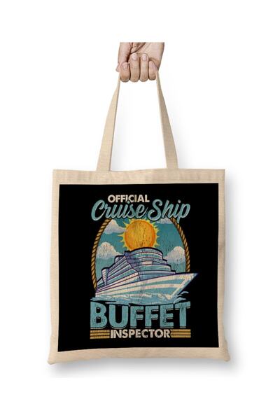 dekado حقيبة قماش من Official Cruise Ship Buffet Inspector Foodie Pun بمقبض طويل