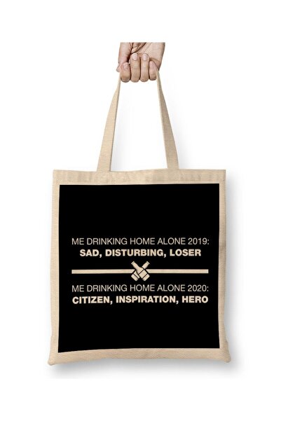 Generic Brand Self Isolating Me Drinking Home Alone Comparison Cloth Bag Long...