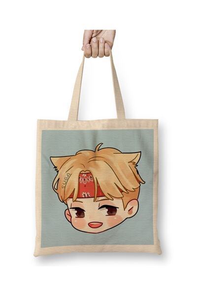 dekado حقيبة قماش Chibi Face Suga Bts 01 بمقبض طويل