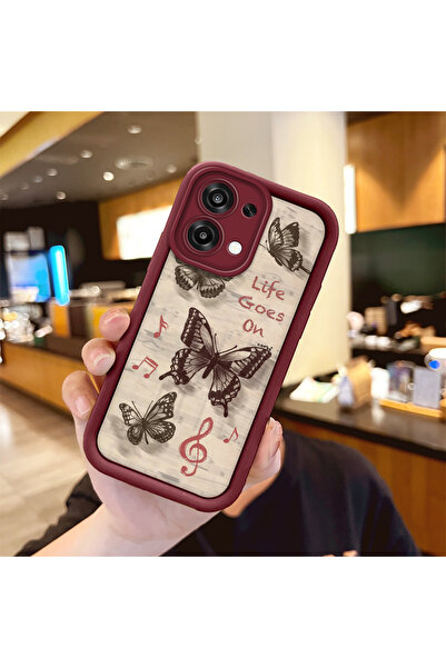 Hontinga OPPO A6 Pro 5G Uyumlu Darbeye Dayanıklı Basit Bordo Silikon Telefon ...