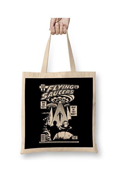 dekado Flying Saucers Abduction Comic Book Cover Tote Bag Long Handle