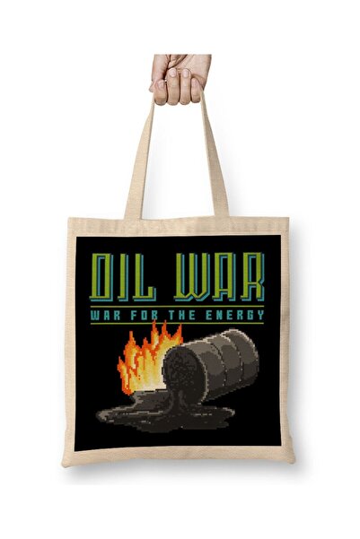 dekado Oil War Oil Barrel Pixel Art Tote Bag Long Handle