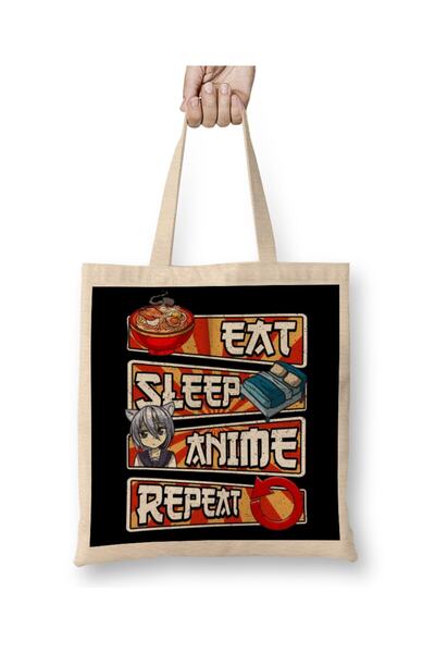 dekado Eat Sleep Anime Repeat Cute Anime Obsessed 01 Cloth Bag Long Handle