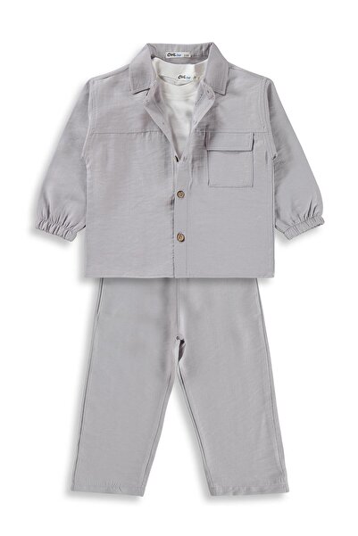 Civil Boys طقم غاباردين مخطط من 3 قطع للأعمار من 2-5 سنوات - رمادي