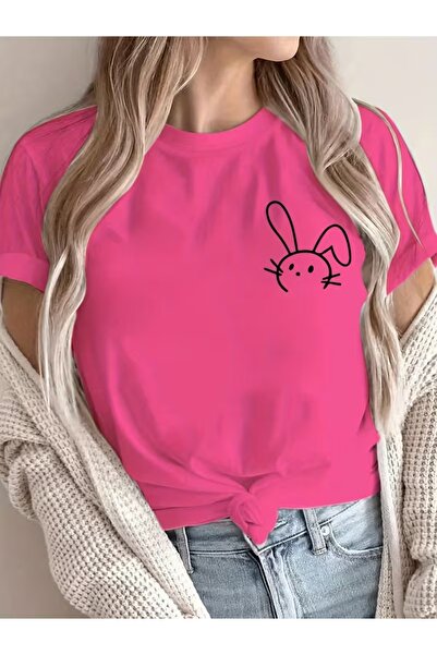 WOODROFFE Γυναικείο μπλουζάκι με στάμπα κουνελιού Minimal Rabbit Oversize Casual