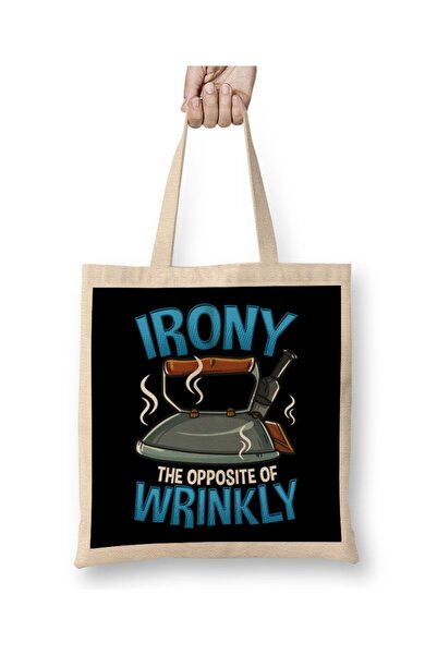 dekado Funny Irony The Opposite of Wrinkly Sarcastic Pun Cloth Bag Long Handle