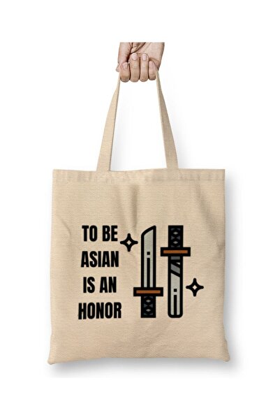 dekado TO BE ASIAN IS AN HONOR Stop حقيبة قماش آسيوية بمقبض طويل