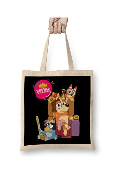 Generic Brand Bluey Mom Dad Funny Queen For Family Lover Cloth Bag Long Handle