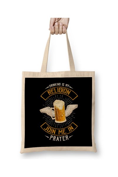 Generic Brand Drinking Is My Religion Join Me In Prayer Beer Pun Cloth Bag Lo...