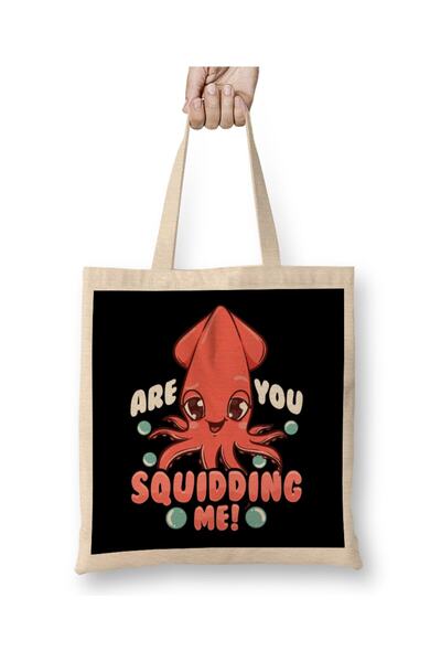 dekado مضحك هل أنت Squidding Me Squid Pun حقيبة القماش مقبض طويل