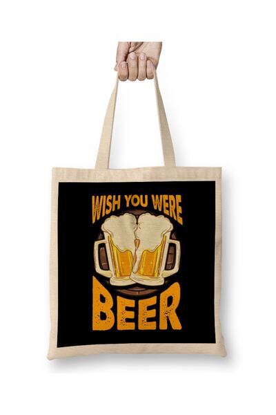 dekado Funny Wish You Were Beer Drinking Pun & Joke Cloth Bag Long Handle