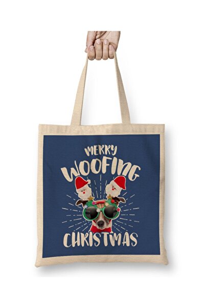 dekado حقيبة قماش للكلاب من Merry Woofing Christmas Santa Glasses بمقبض طويل